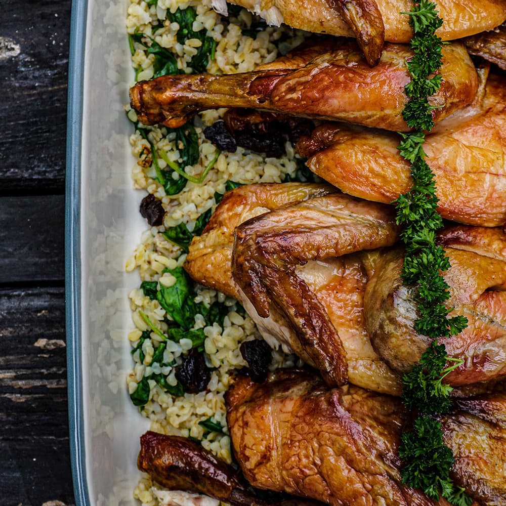 egészben grillezett jérce spenótos bulgurral weber grill recept