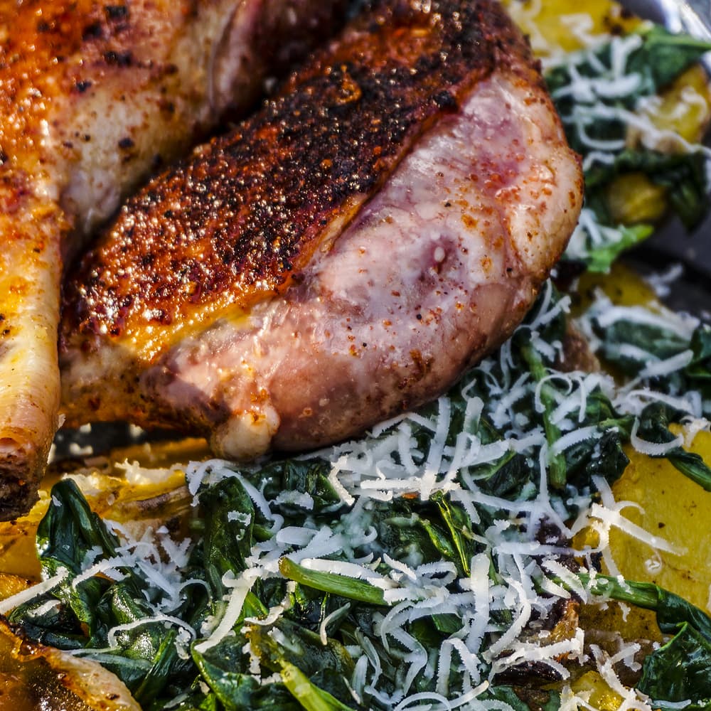 vaslapon sült kacsacomb parmezános spenótos burgonya weber grill recept