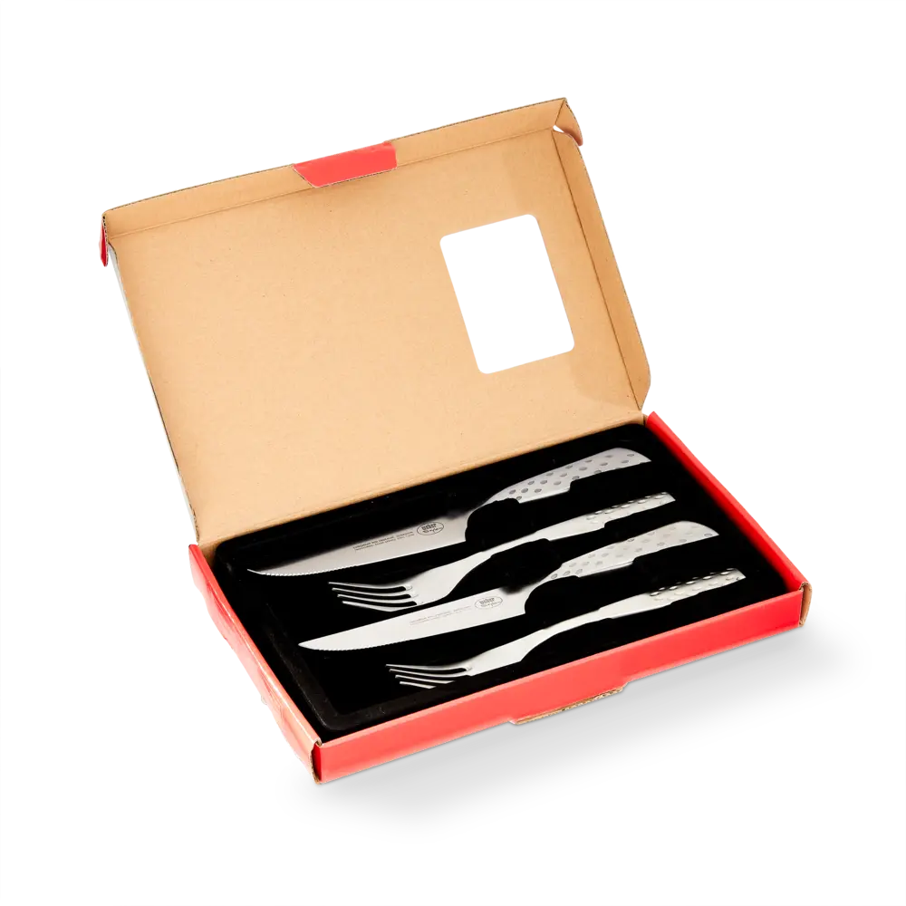 rozsdamentes acél és mosogatógépben mosható kés és villa szett 2 pár